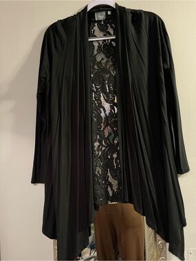 Black Open-Front Lace-Back Cardigan